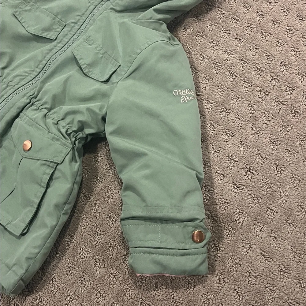 OshKosh B'gosh Green Hooded Winter Jacket with Pink Lining, Winter Coat for Kids